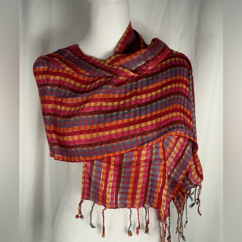Scarf Shawl Wrap with Fringe Made in India, 60” x 12”